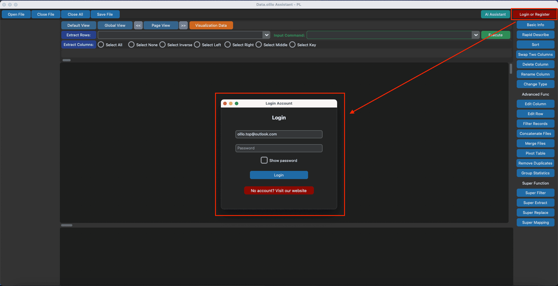 Login to DataOlllo AI
